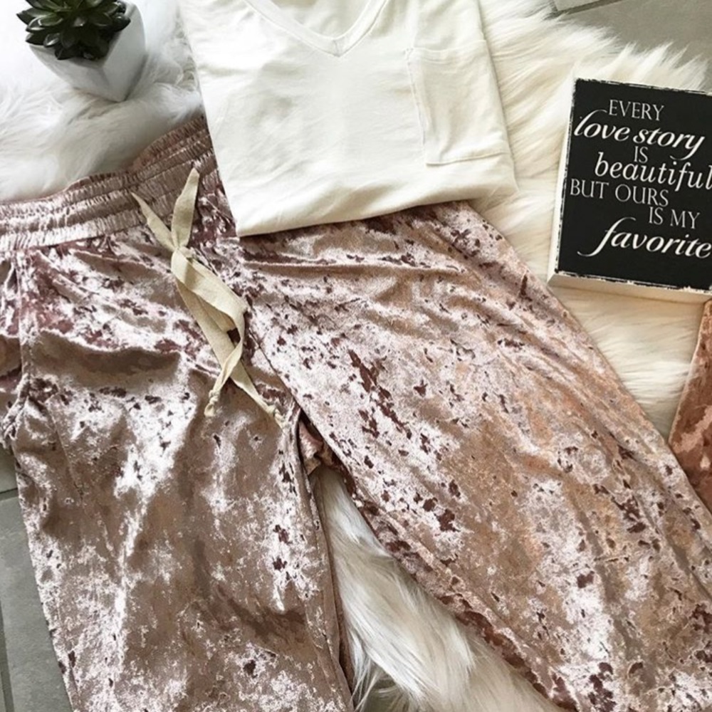 Crushed Velvet Lounge Pants - Dusty Rose